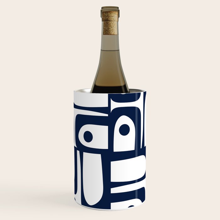 Mid Century Modern Navy Blue and White Abstract Piquet Pattern Wine Chiller Gallery Image 1