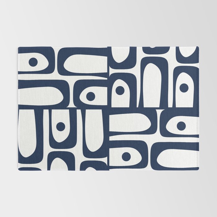 Mid Century Modern Navy Blue and White Abstract Piquet Pattern Rug Gallery Image 2