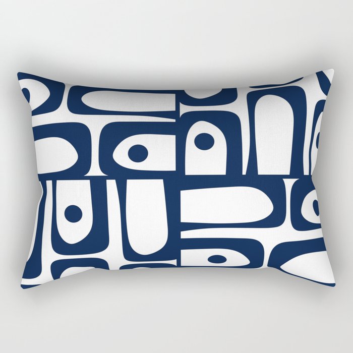 Mid Century Modern Navy Blue and White Abstract Piquet Pattern Rectangular Pillow Gallery Image 1