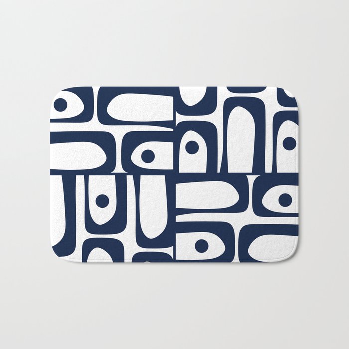 Mid Century Modern Navy Blue and White Abstract Piquet Pattern Bath Mat Gallery Image 1