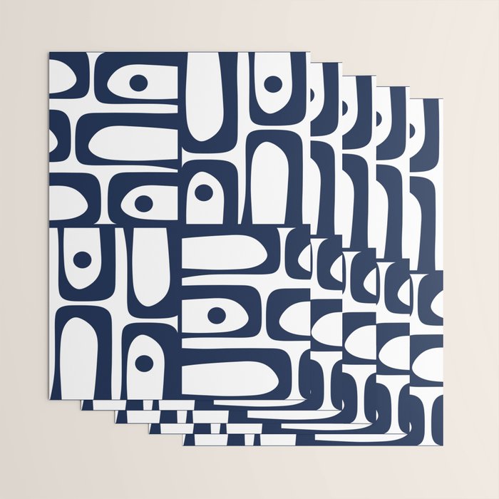 Mid Century Modern Navy Blue and White Abstract Piquet Pattern Wrapping Paper Gallery Image 3