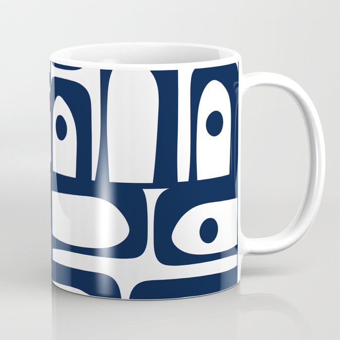 Mid Century Modern Navy Blue and White Abstract Piquet Pattern Coffee Mug Gallery Image 1