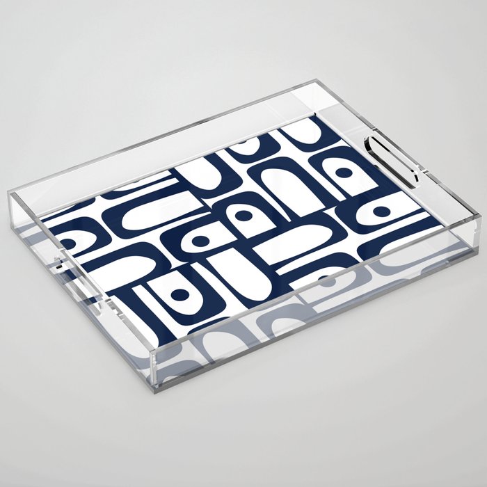 Mid Century Modern Navy Blue and White Abstract Piquet Pattern Acrylic Tray Gallery Image 1