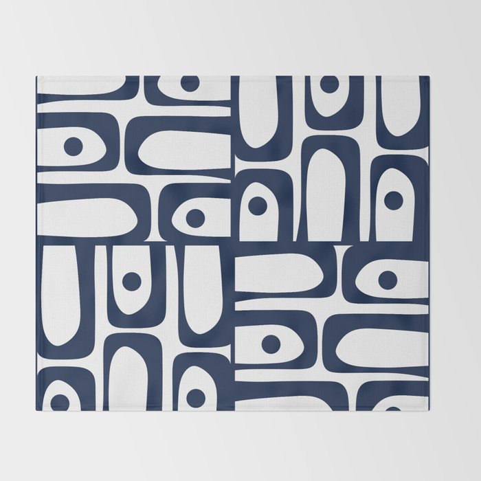 Mid Century Modern Navy Blue and White Abstract Piquet Pattern Throw Blanket Gallery Image 2