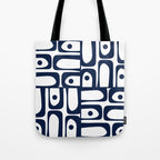 Mid Century Modern Navy Blue and White Abstract Piquet Pattern Tote Bag Gallery Image 1