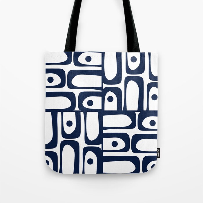 Mid Century Modern Navy Blue and White Abstract Piquet Pattern Tote Bag Gallery Image 1