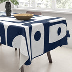 Mid Century Modern Navy Blue and White Abstract Piquet Pattern Tablecloth Gallery Image 3