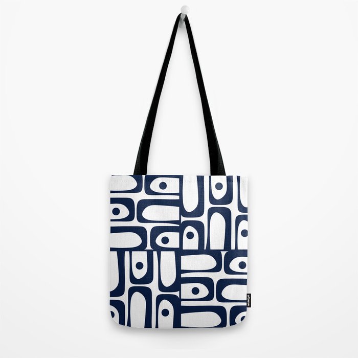 Mid Century Modern Navy Blue and White Abstract Piquet Pattern Tote Bag Gallery Image 2
