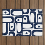 Mid Century Modern Navy Blue and White Abstract Piquet Pattern Outdoor Rug Gallery Image 1