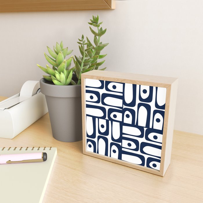 Mid Century Modern Navy Blue and White Abstract Piquet Pattern Mini Art Print Gallery Image 2
