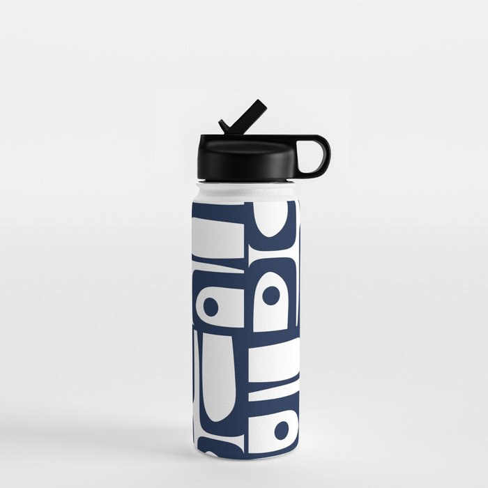 Mid Century Modern Navy Blue and White Abstract Piquet Pattern Water Bottle Gallery Image 1