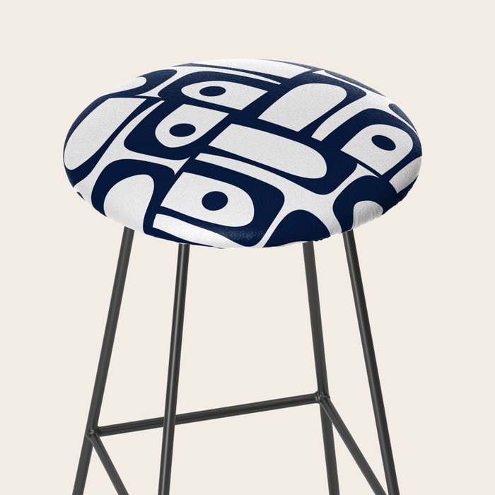 Mid Century Modern Navy Blue and White Abstract Piquet Pattern Stool Gallery Image 2