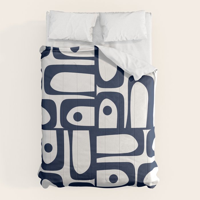 Mid Century Modern Navy Blue and White Abstract Piquet Pattern Comforter Gallery Image 6