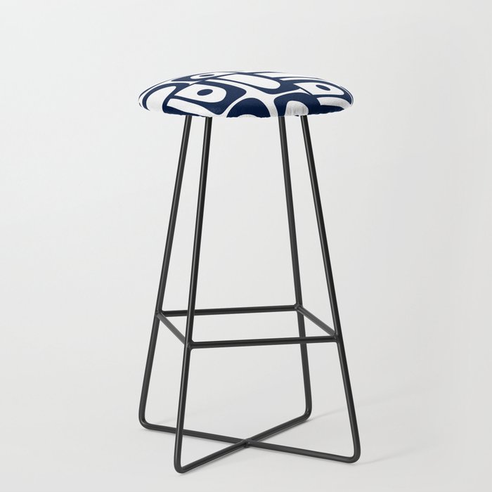 Mid Century Modern Navy Blue and White Abstract Piquet Pattern Stool Gallery Image 1