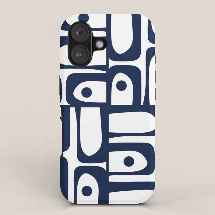 Mid Century Modern Navy Blue and White Abstract Piquet Pattern iPhone Case Gallery Image 1