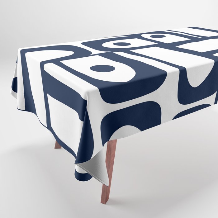 Mid Century Modern Navy Blue and White Abstract Piquet Pattern Tablecloth Gallery Image 1