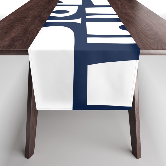 Mid Century Modern Navy Blue and White Abstract Piquet Pattern Table Runner Gallery Image 1