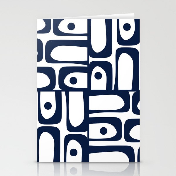 Mid Century Modern Navy Blue and White Abstract Piquet Pattern Stationery Card Gallery Image 2
