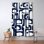 Mid Century Modern Navy Blue and White Abstract Piquet Pattern Window Curtain Gallery Image 5