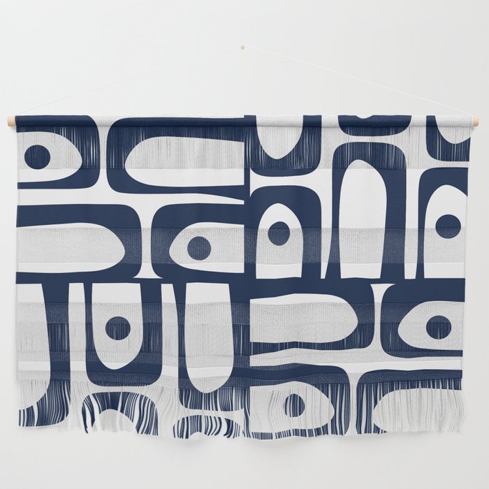 Mid Century Modern Navy Blue and White Abstract Piquet Pattern Wall Hanging Gallery Image 1