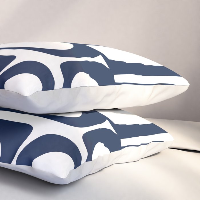 Mid Century Modern Navy Blue and White Abstract Piquet Pattern Pillow Sham Gallery Image 3