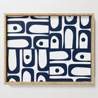 Mid Century Modern Navy Blue and White Abstract Piquet Pattern Serving Tray Gallery Image 1