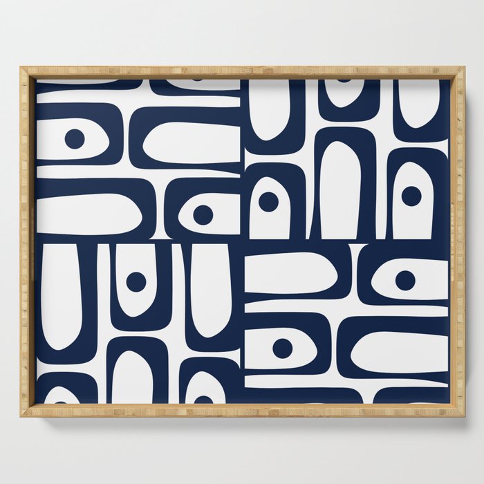 Mid Century Modern Navy Blue and White Abstract Piquet Pattern Serving Tray Gallery Image 1