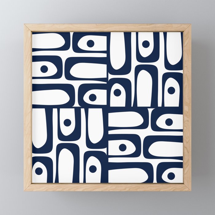 Mid Century Modern Navy Blue and White Abstract Piquet Pattern Mini Art Print Gallery Image 1