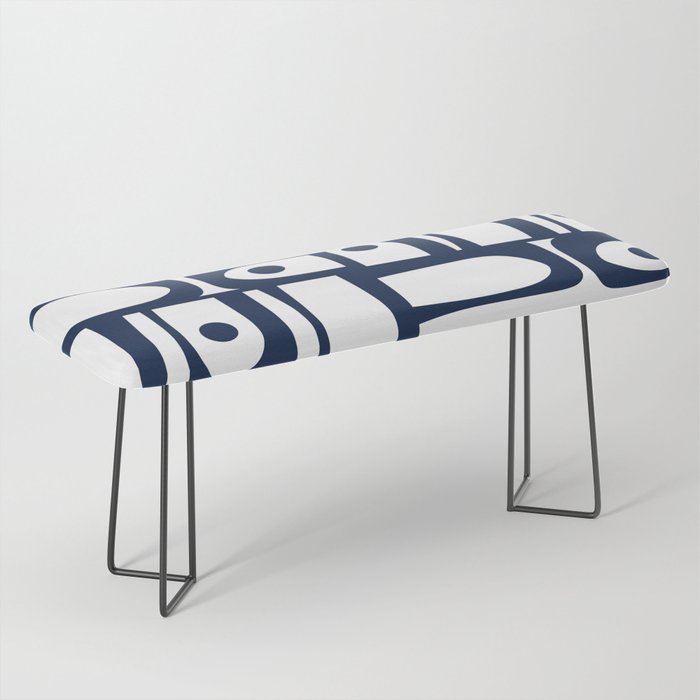 Mid Century Modern Navy Blue and White Abstract Piquet Pattern Bench Gallery Image 1
