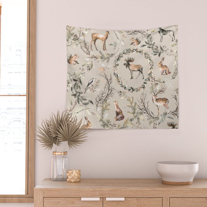 Harvest 2025 Woodland Toile Winter Autumn Animals Forest  Wall Tapestry Gallery Image 2