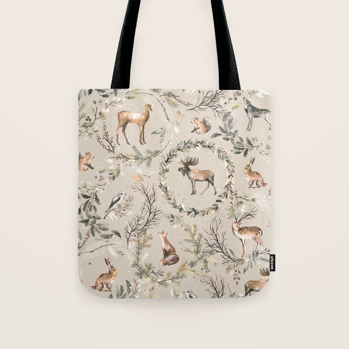 Harvest 2025 Woodland Toile Winter Autumn Animals Forest  Tote Bag Gallery Image 1