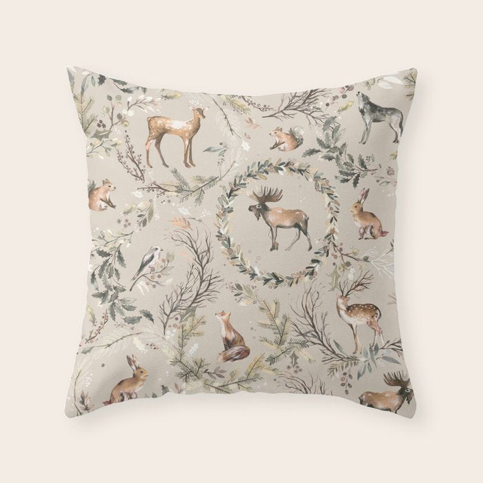Harvest 2025 Woodland Toile Winter Autumn Animals Forest  Throw Pillow Gallery Image 6