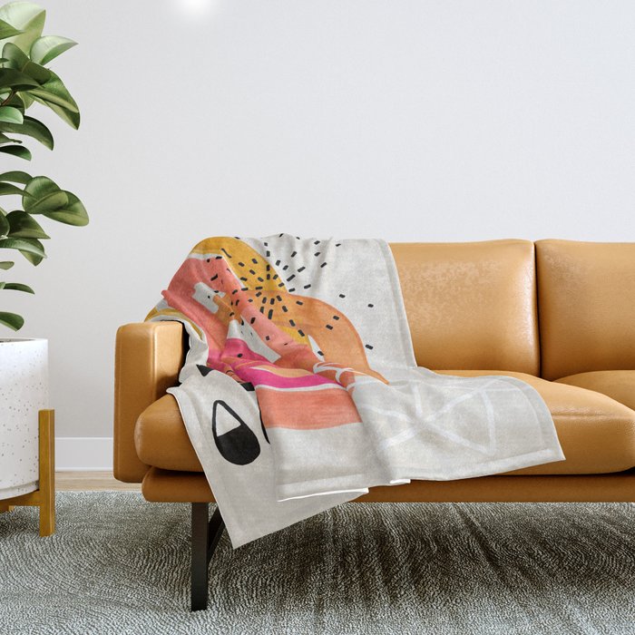 Mid Century Modern Abstract Colorful Art Ombre Magenta Yellow Circles Raindrops Geometric Pattern Throw Blanket Gallery Image 1