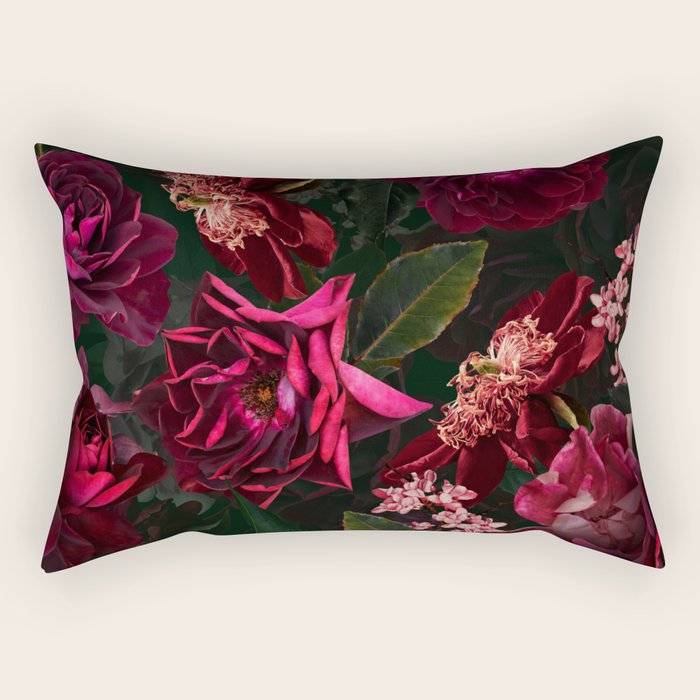Vintage & Shabby Chic - Night Botanical Flower Roses Garden Rectangular Pillow Gallery Image 2