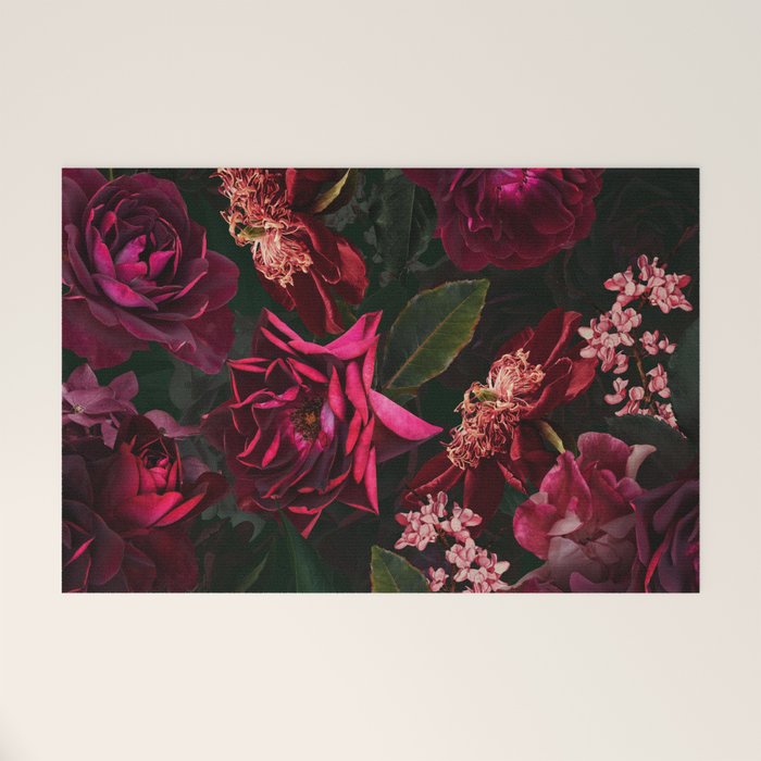 Vintage & Shabby Chic - Night Botanical Flower Roses Garden Welcome Mat Gallery Image 1