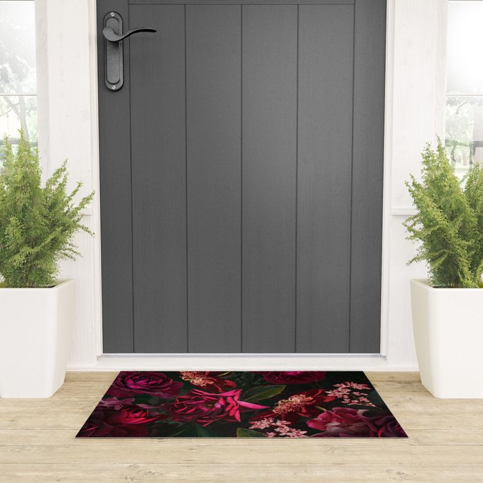 Vintage & Shabby Chic - Night Botanical Flower Roses Garden Welcome Mat Gallery Image 3