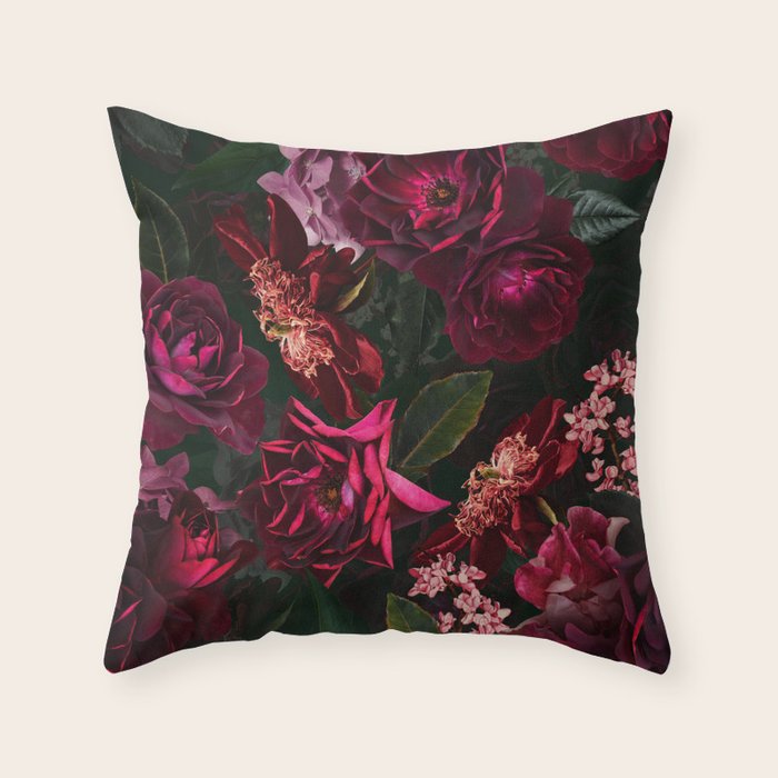 Vintage & Shabby Chic - Night Botanical Flower Roses Garden Throw Pillow Gallery Image 6