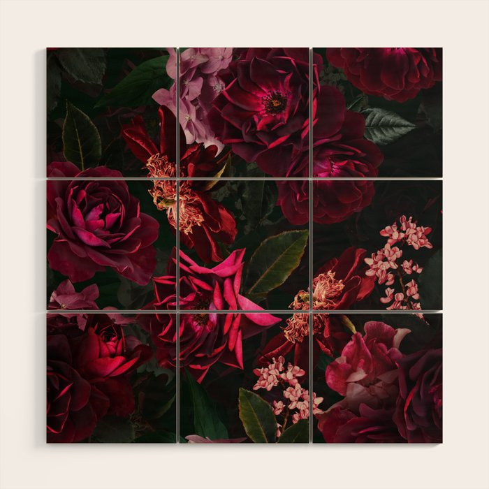 Vintage & Shabby Chic - Night Botanical Flower Roses Garden Wood Wall Art Gallery Image 1
