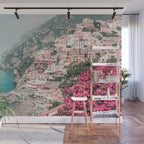 Positano Italy Beach Scenic Pink Flowers Travel Photography Wall Mural Gallery Image 1