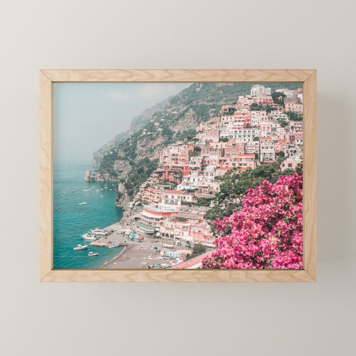 Positano Italy Beach Scenic Pink Flowers Travel Photography Mini Art Print Gallery Image 1