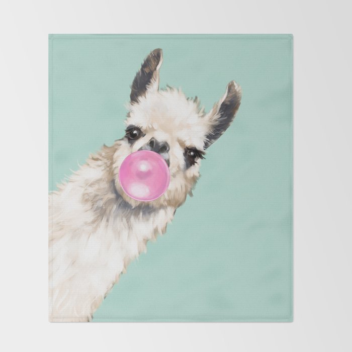 Bubble Gum Sneaky Llama in Green Throw Blanket Gallery Image 2