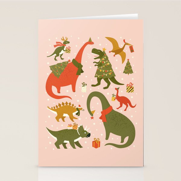 Tyrannosaurus and Dinosaurs Christmas Tree Rex Stationery Card Gallery Image 1