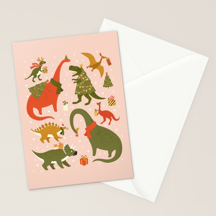 Tyrannosaurus and Dinosaurs Christmas Tree Rex Stationery Card Gallery Image 2
