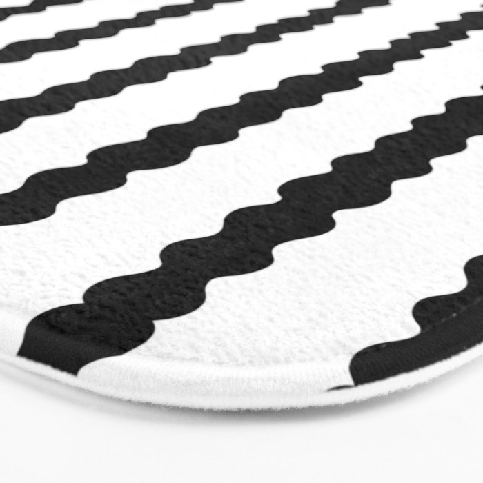 Black and White, Wavy, Squiggle, Stripes Bath Mat Gallery Image 3