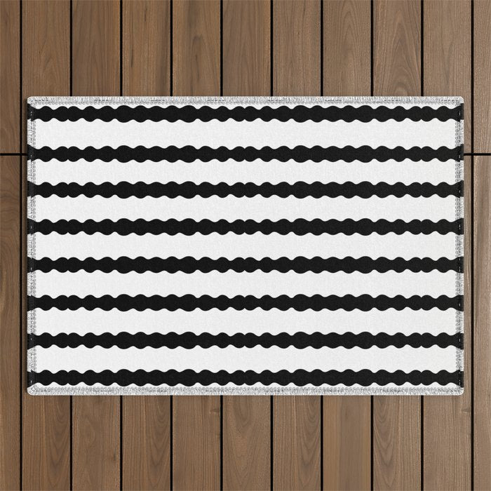 Black and White, Wavy, Squiggle, Stripes Outdoor Rug Gallery Image 1