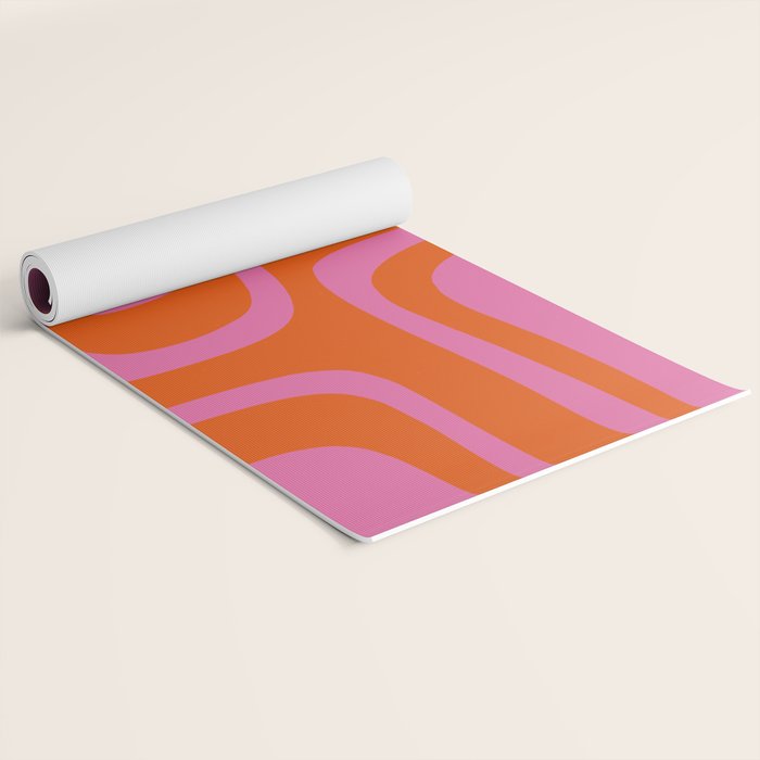 Palm Springs Retro Abstract Pattern in Bright Pink and Orange Red Yoga Mat Gallery Image 2