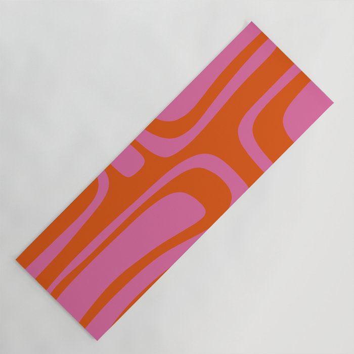 Palm Springs Retro Abstract Pattern in Bright Pink and Orange Red Yoga Mat Gallery Image 1