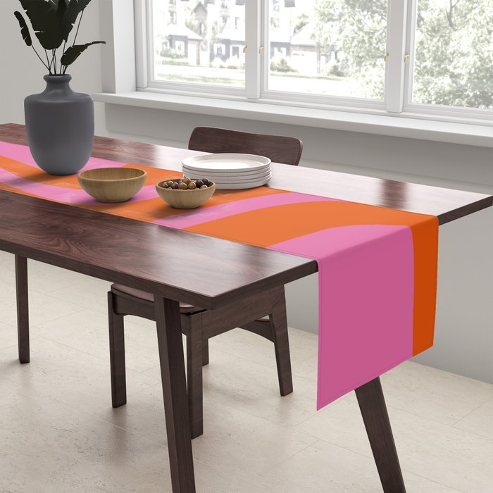 Palm Springs Retro Abstract Pattern in Bright Pink and Orange Red Table Runner Gallery Image 2