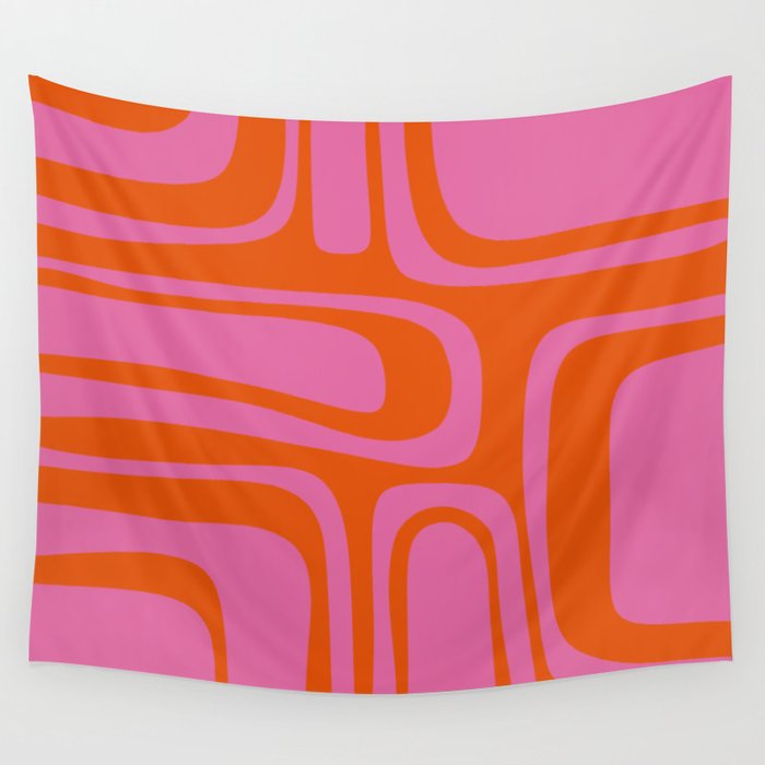 Palm Springs Retro Abstract Pattern in Bright Pink and Orange Red Wall Tapestry Gallery Image 4