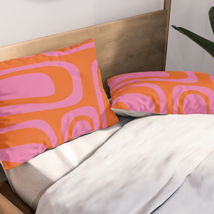 Palm Springs Retro Abstract Pattern in Bright Pink and Orange Red Pillow Sham Gallery Image 2